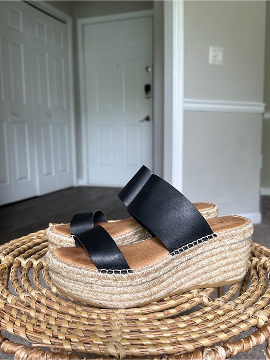 Macarena Collection Shoes - Macarena Black Platform Espadrille Slide Sandals with Double Straps Women’s 37